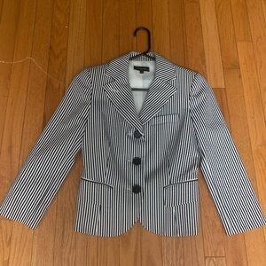 Navy Blue and White Striped Women's Blazer